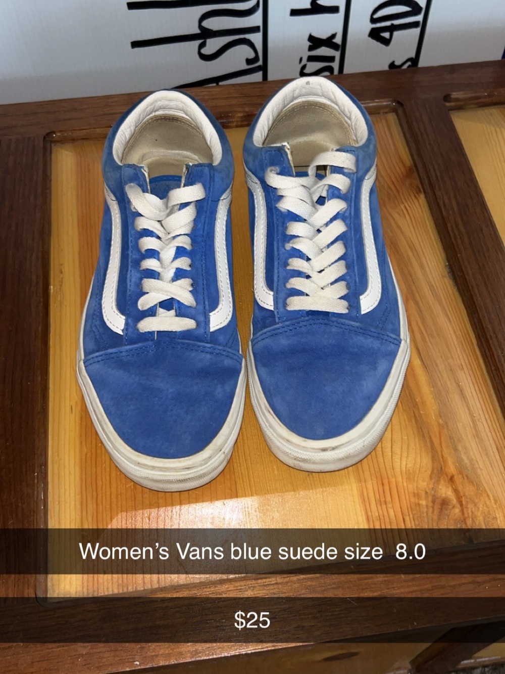 Vans Blue Suede Low-Top Sneakers with White Stripe